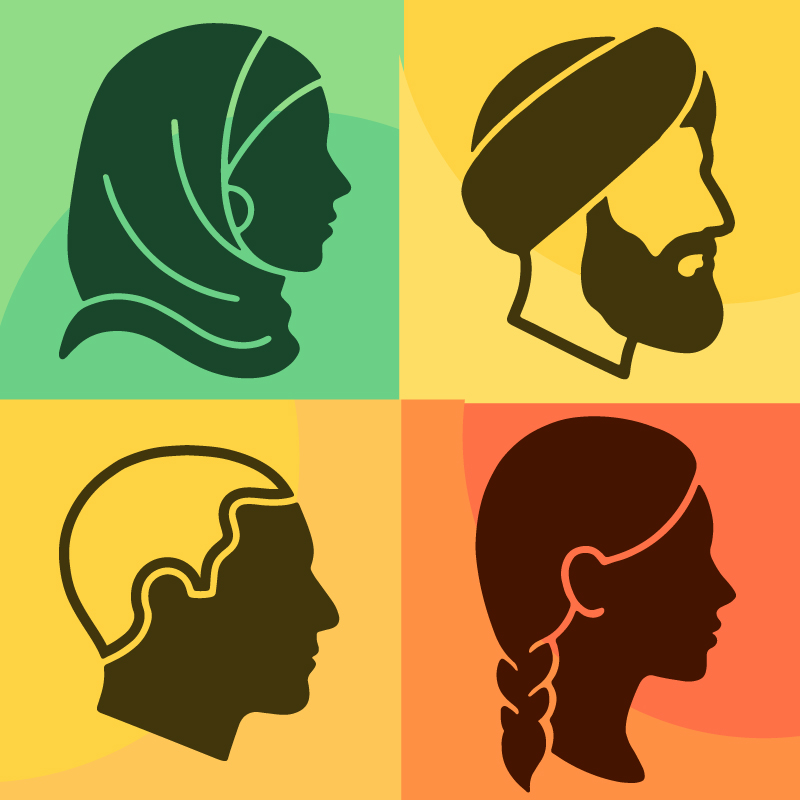 Quatre silhouettes de profils de visages d'origines diverses.