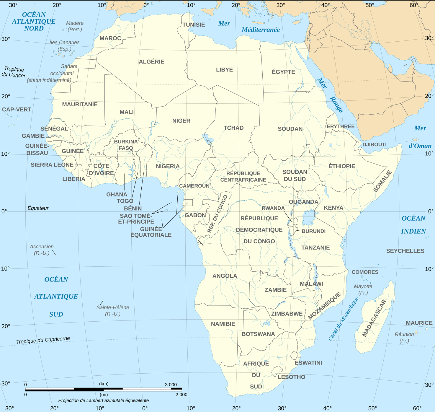 Carte politique de l'Afrique montrant les pays et leurs frontières.