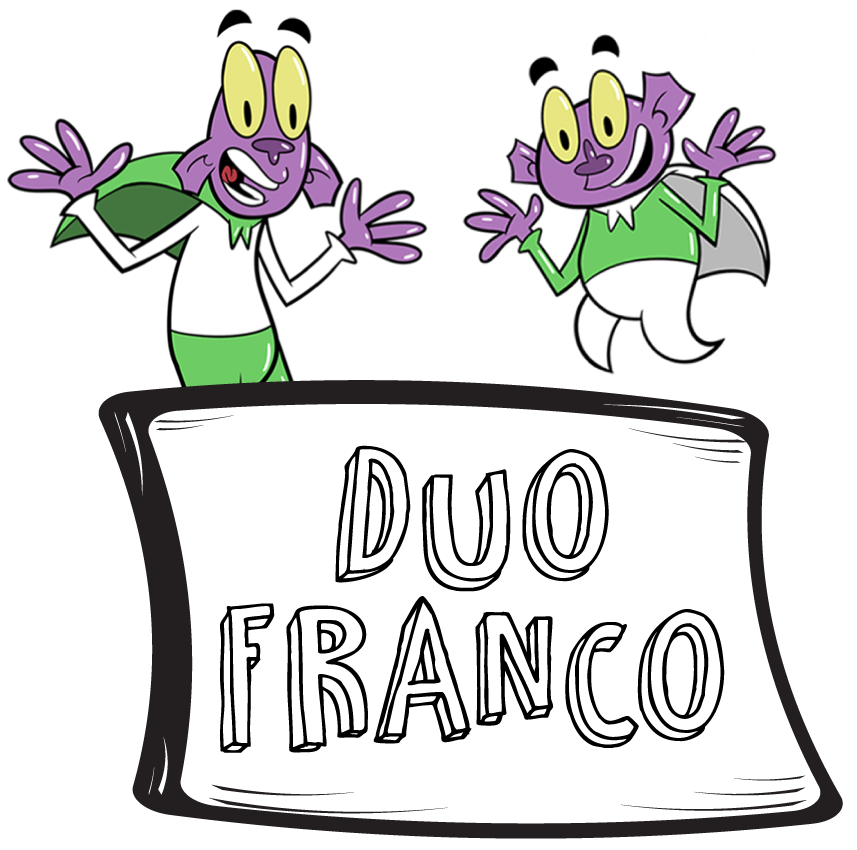 Illustration sur laquelle il y a deux extraterrestres mauves.  